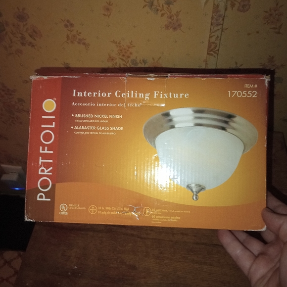 Portfolio Interior Ceiling Fixture #170552 Brushed Nickel Finish Alabaster Shade - Picture 13 of 16